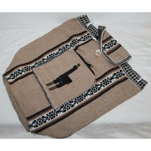 Peruvian Woven Backpack Native Inca Llama Light Brown/Tan Drawstring